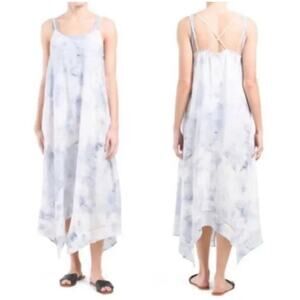 NWT Rachel Zoe Maxi Dress LINEN Blend Handkerchief Hem Tie Dye Coastal Boho Sz L